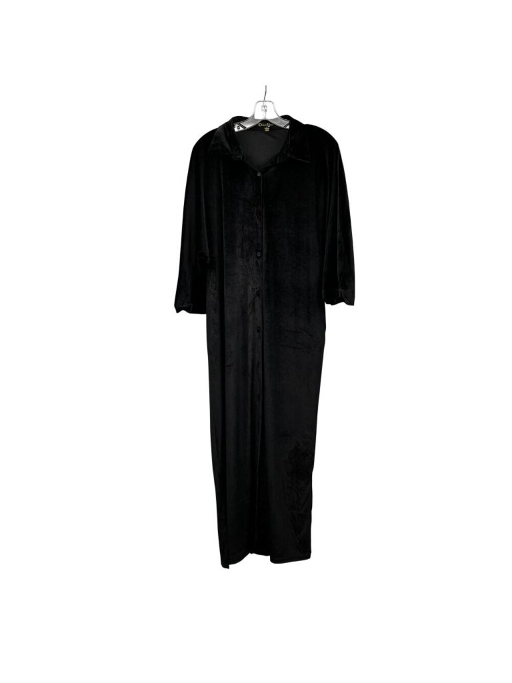 Dress Day Womens Velour Maxi Shirt Dress Button Up 3/4 Sleeve Black Size Large